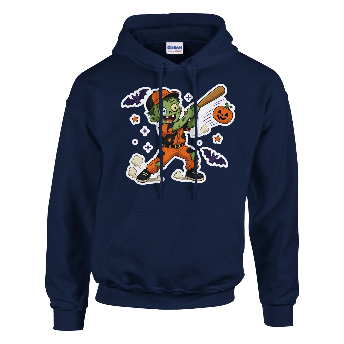 Funny Halloween hoodie with zombie baseball player swinging a bat (view 2 of 5)