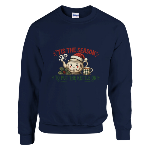 Funny Christmas jumper with teapot in a Santa hat with a cuppa and holly, 'Tis the Season to Put the Kettle On' (view 2 of 3)