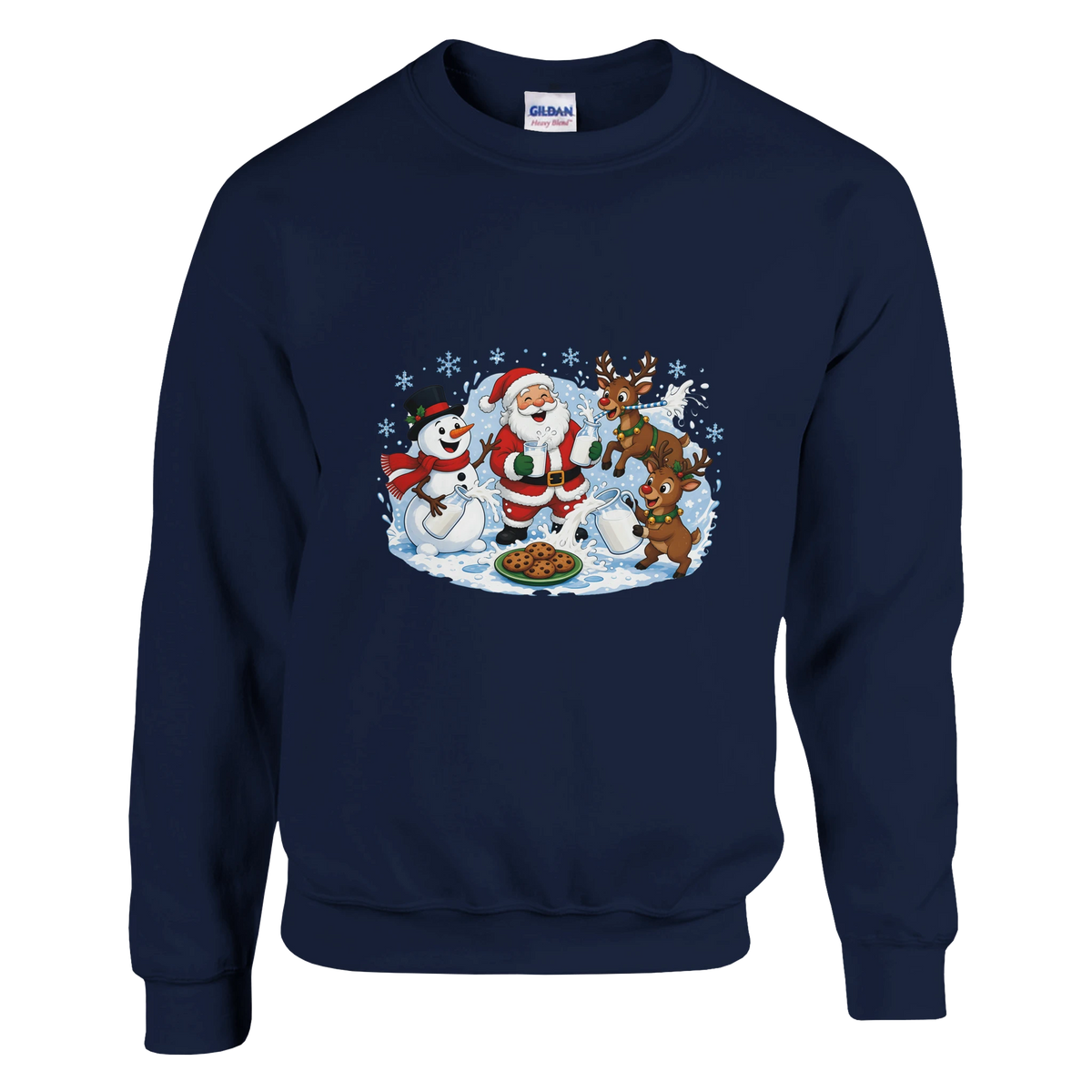 Funny Christmas jumper with Santa, reindeer and a snowman in a milk fight (view 2 of 2)