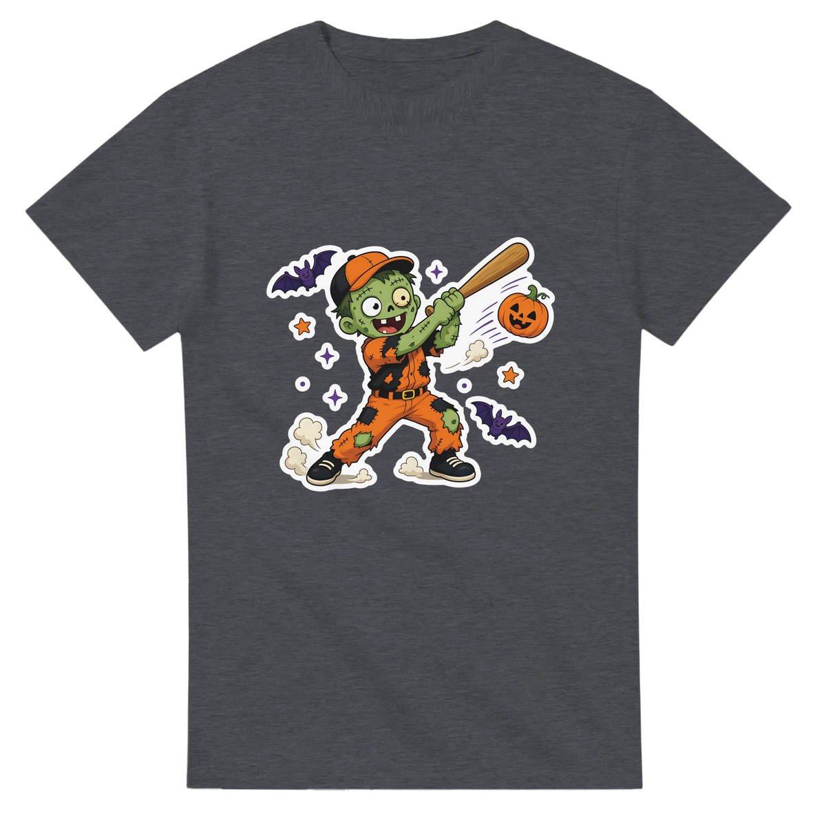 Funny Halloween t-shirt with zombie baseball player swinging a bat (view 1 of 3)