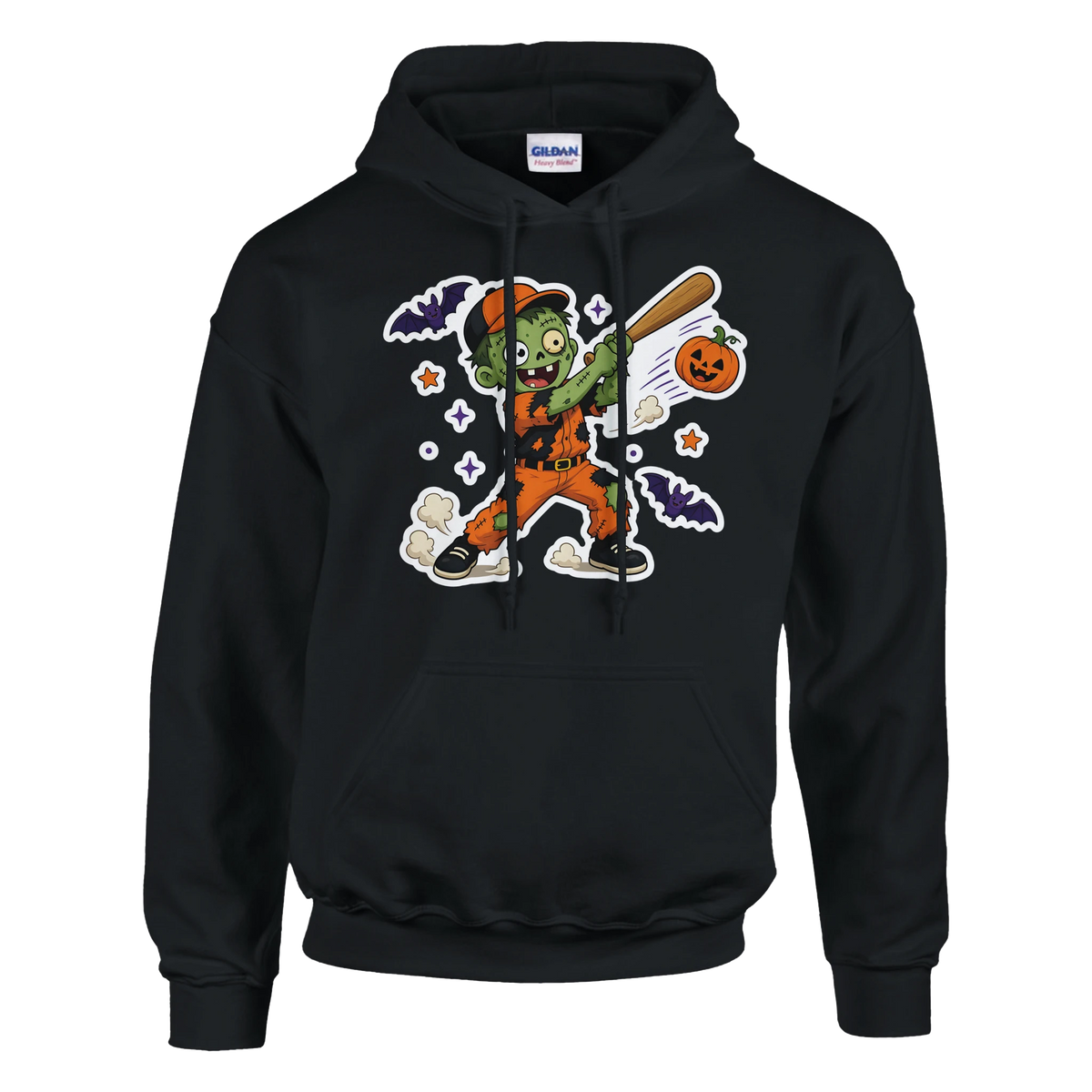Funny Halloween hoodie with zombie baseball player swinging a bat (view 5 of 5)