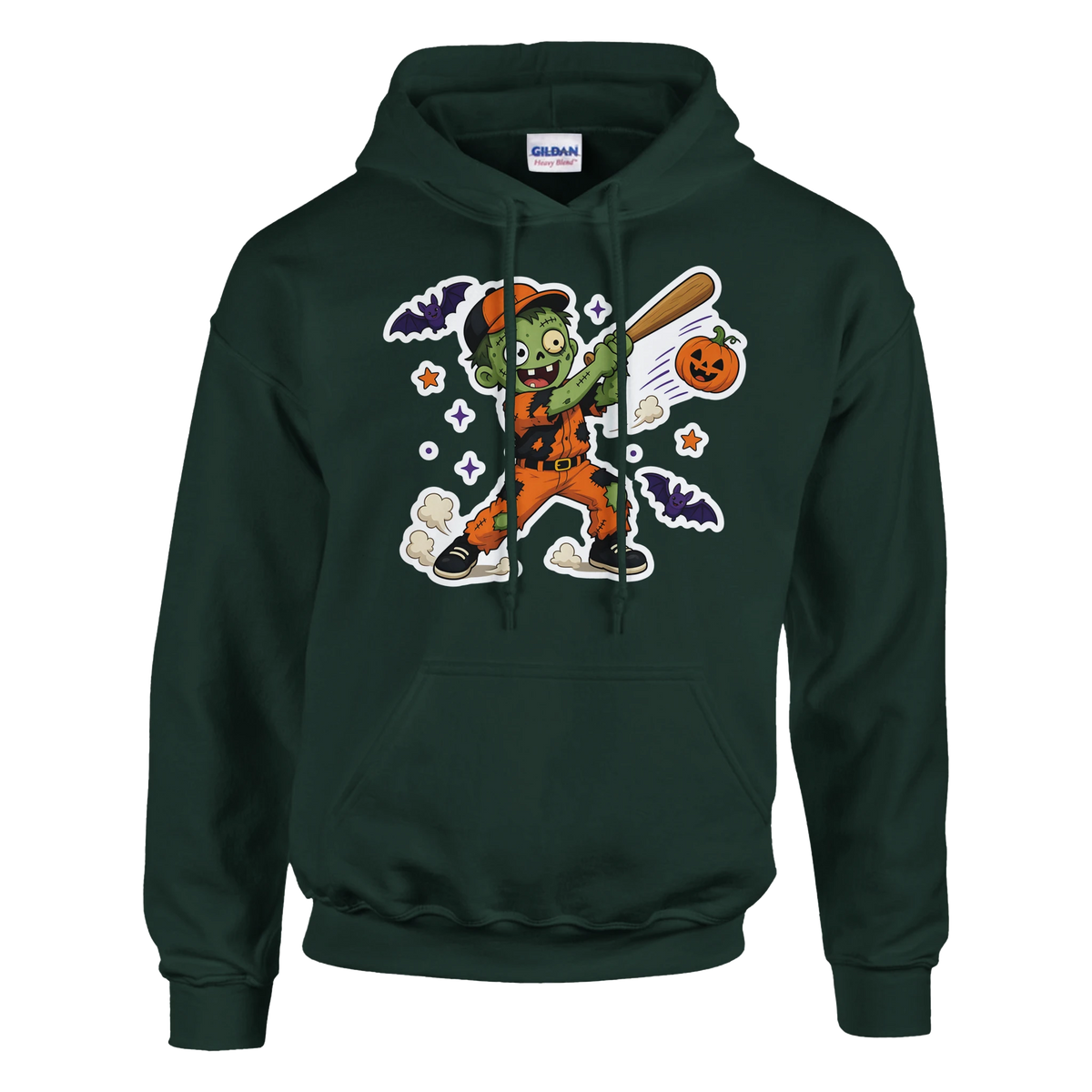 Funny Halloween hoodie with zombie baseball player swinging a bat (view 4 of 5)