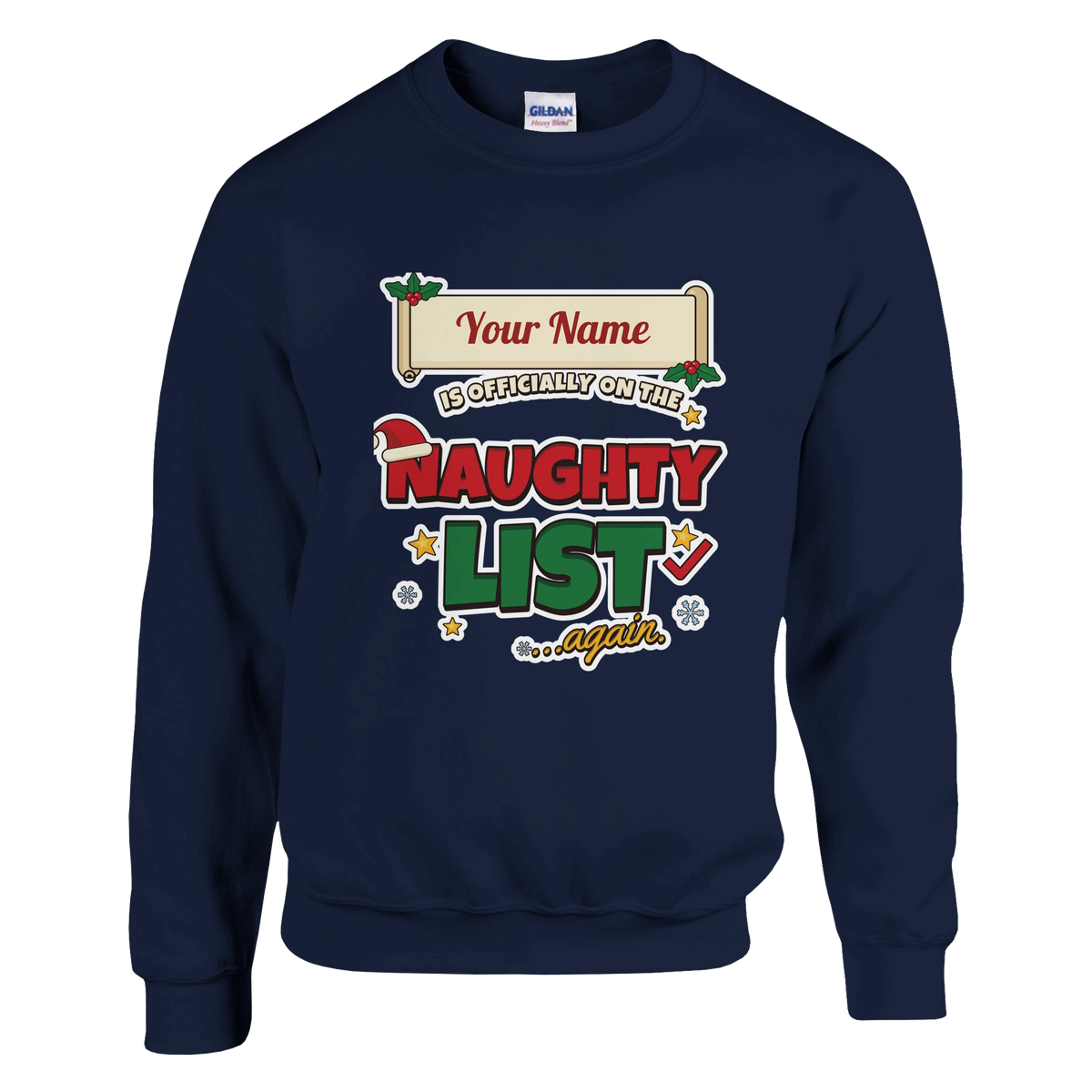 Personalised Naughty List Christmas Jumper with 'Officially on the Naughty List... Again' design with a personalised name (view 2 of 2)