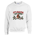 Funny Christmas jumper with chubby robin in a woolly hat and scarf, 'It's Baltic Out There' (view 1 of 3)