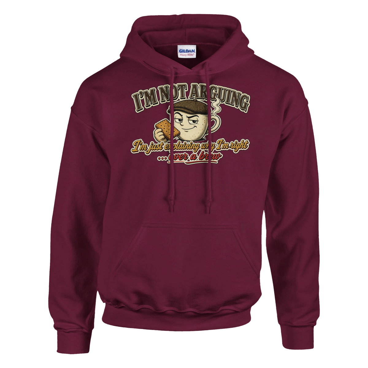 Funny British hoodie with smug mug of builder's tea in a flat cap, 'I'm Not Arguing, I'm Just Explaining Why I'm Right' (view 4 of 5)