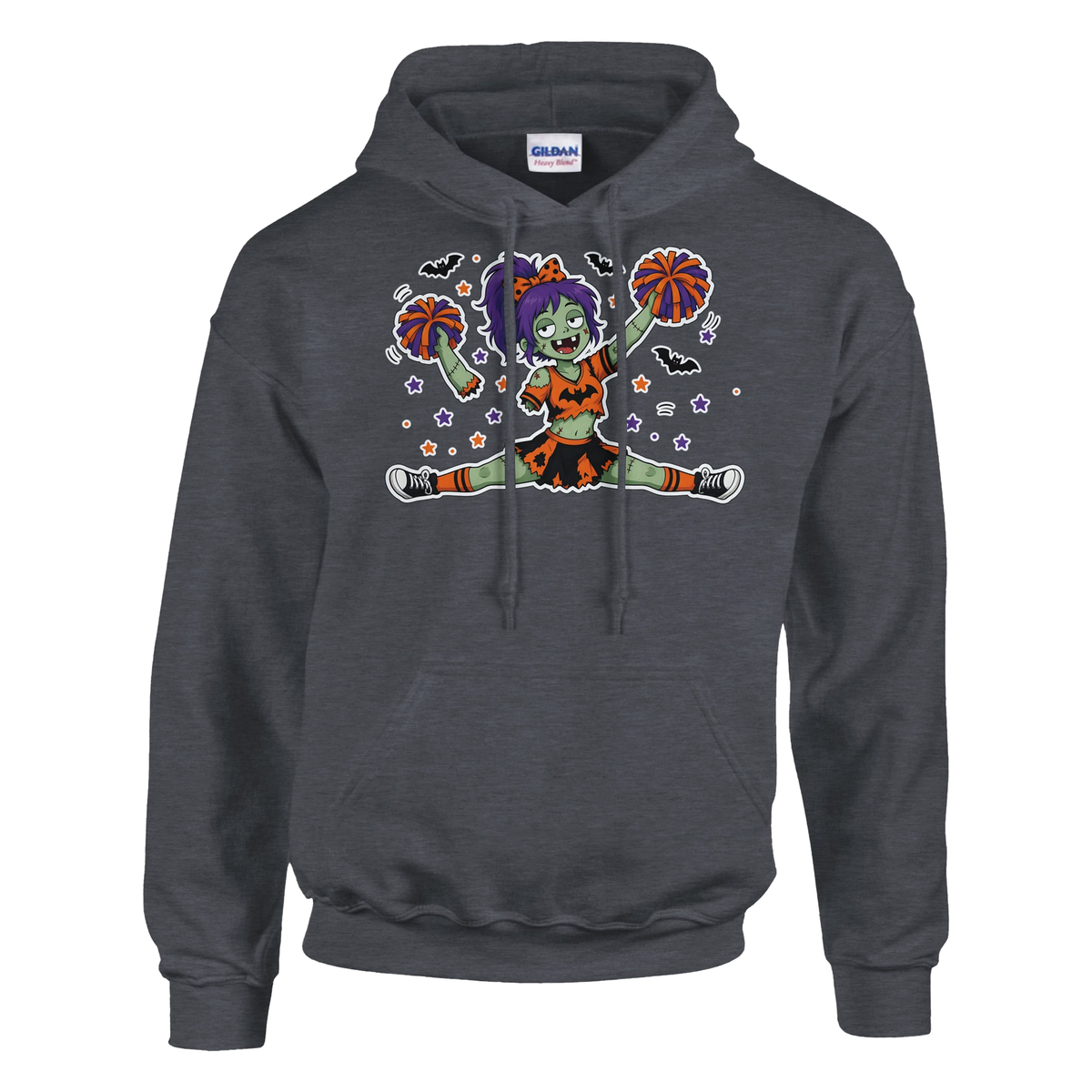 Funny Halloween hoodie with zombie cheerleader doing the splits (view 1 of 5)