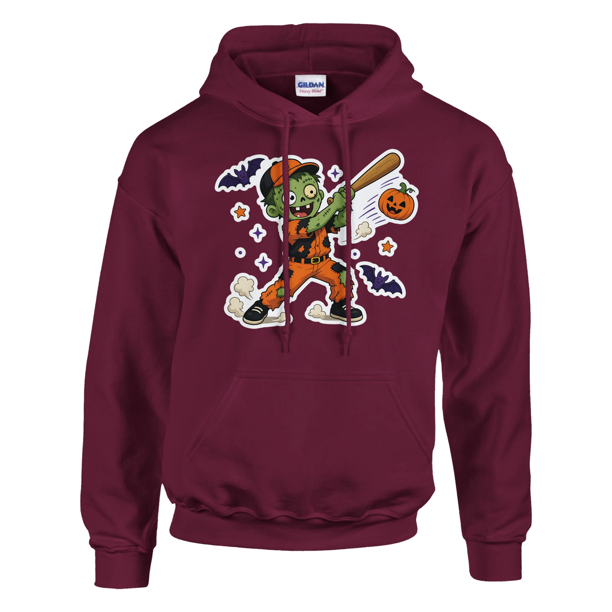 Funny Halloween hoodie with zombie baseball player swinging a bat (view 3 of 5)