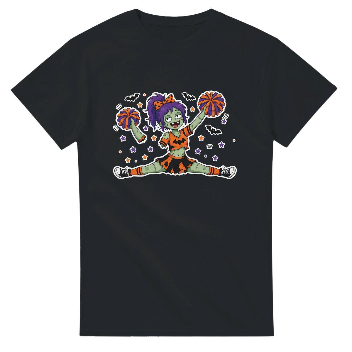 Funny Halloween t-shirt with zombie cheerleader doing the splits (view 2 of 3)
