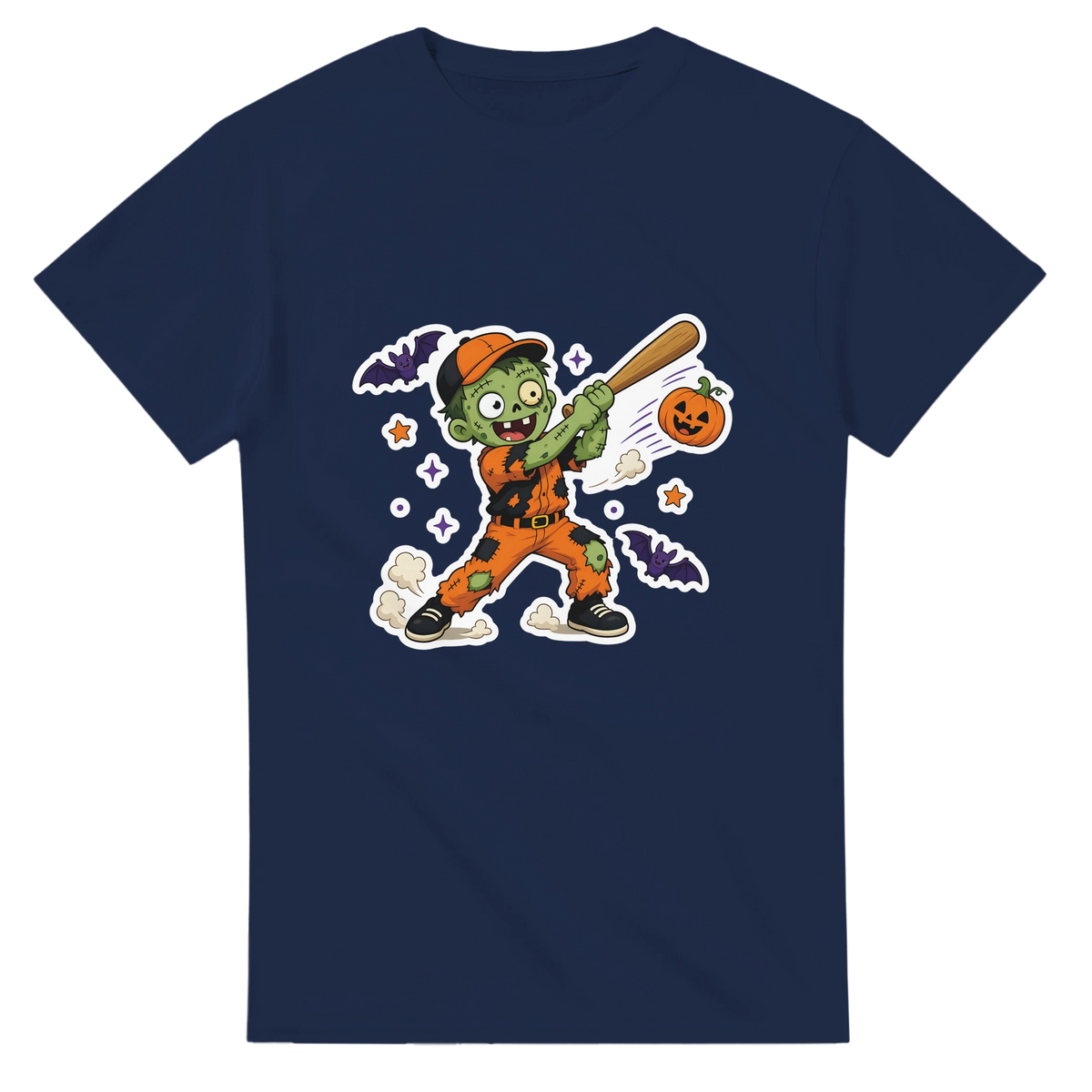 Funny Halloween t-shirt with zombie baseball player swinging a bat (view 2 of 3)