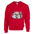 Funny Christmas jumper with Santa, reindeer and a snowman in a milk fight (view 1 of 2)
