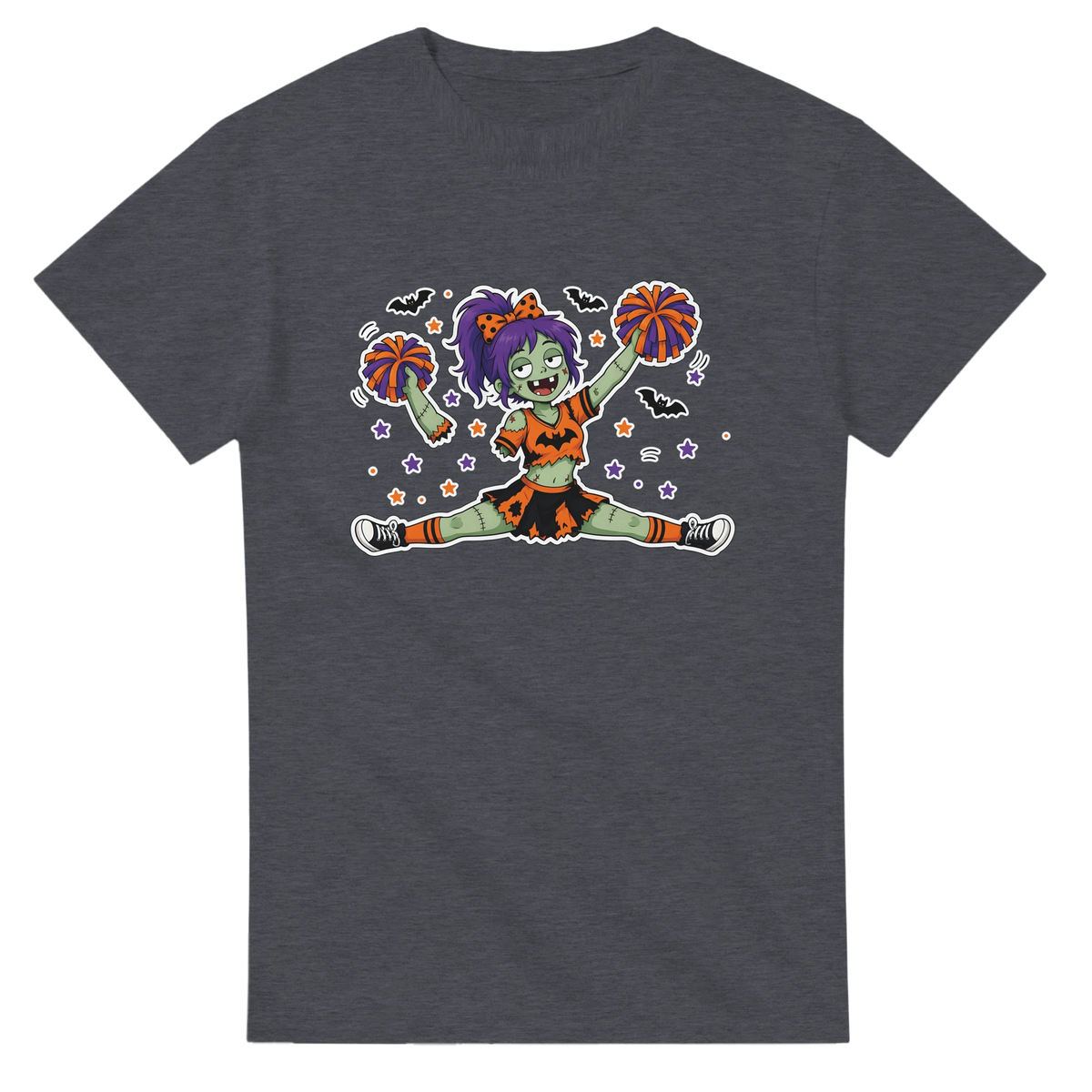 Funny Halloween t-shirt with zombie cheerleader doing the splits (view 1 of 3)