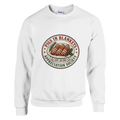 Funny Christmas jumper with vintage-style 'Pigs in Blankets Appreciation Society' badge (view 1 of 3)